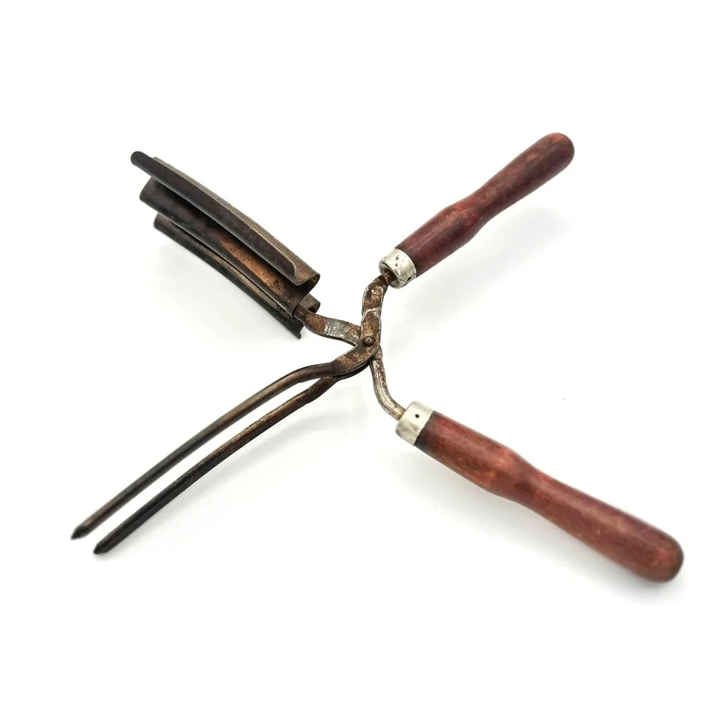Antique Vintage Iron Hair Crimping Curl Tool Marcel Wave Wood Flapper Girl 1920s